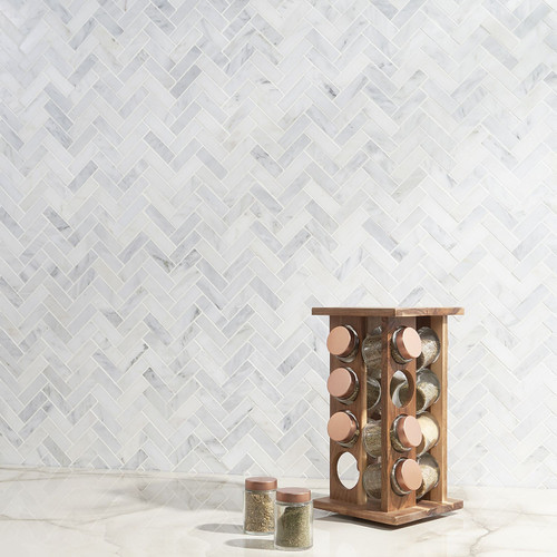Ocean White Honed 1x3 Herringbone Mosaics