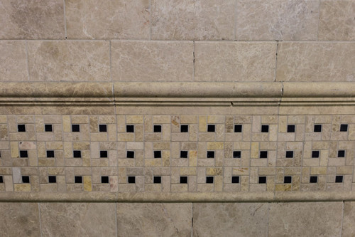 Light Emperador Brushed Pinwheel Mosaic with Black Dot Mosaic 12x12