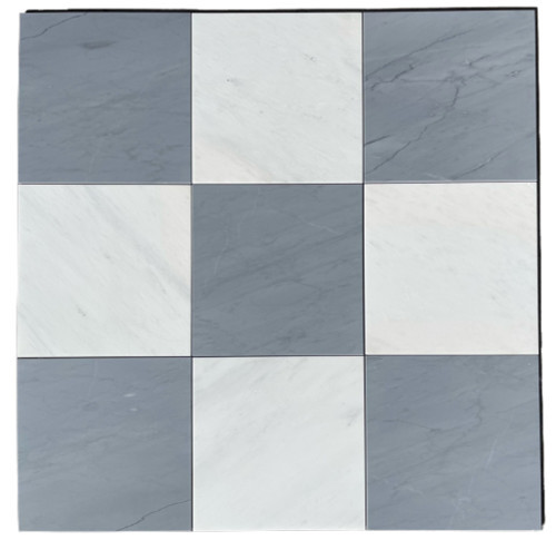 Ocean White Honed 18"x18" & Italian Bardiglio Imperiale Honed 18"x18" Checkerboard Marble Tiles