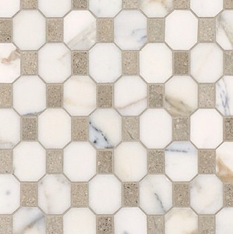 Calacatta Honed Octagon Verde Pattern 12x12 Marble & Limestone Mosaic Mix
