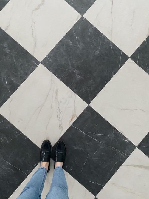 Nero Marquina Honed 18x18 & Calacatta Italian Gold Honed 18x18 Set in Checkerboard Pattern