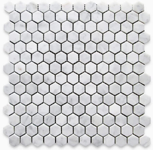 Carrara White Marble 1 inch Hexagon Mosaic Tile Honed