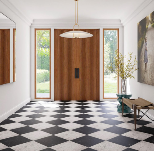 Italian Carrara Honed 12"x12" & Nero Marquina Honed 12"x12" Checkerboard Marble Tiles