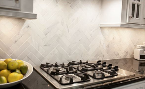 Ocean White Honed 2"x8" Set in Herringbone