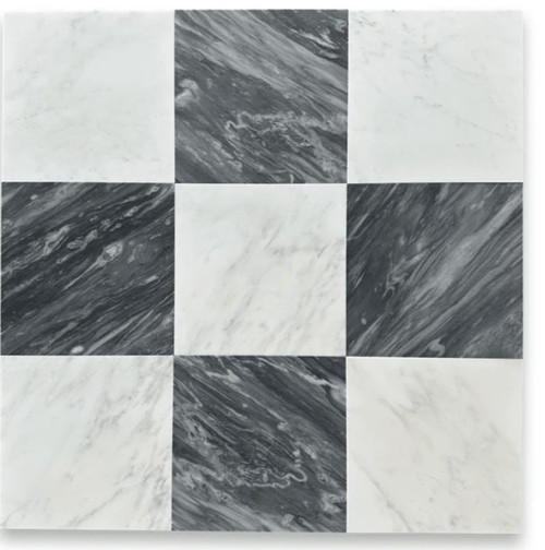 Bardiglio Nuvolato Honed 18x18 & Ocean White Honed 18x18 Checkerboard