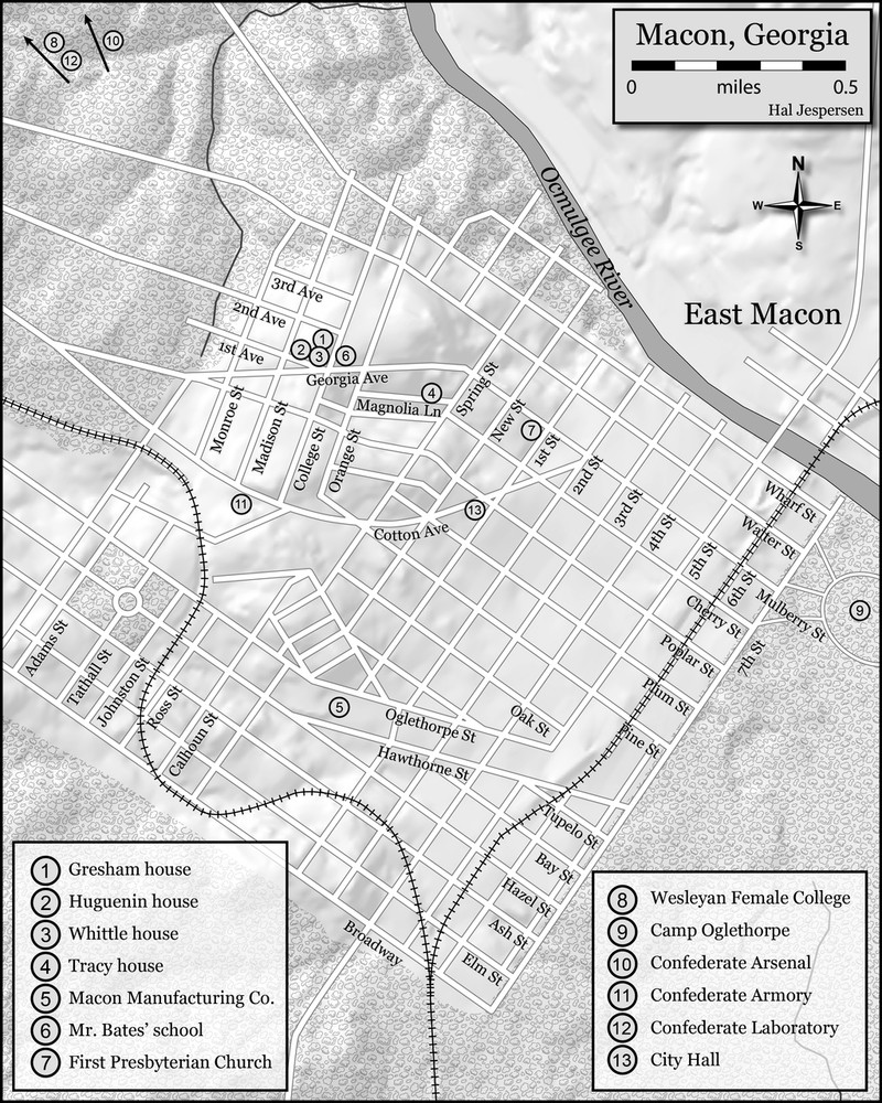 Map of Macon and important key points in LeRoy's life. 
