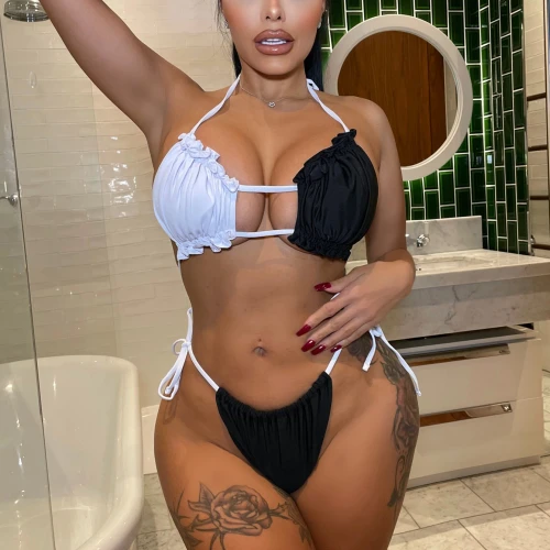 Bikini 2026 Sexy Swimwear Swimsuit Women Pleated Hollow Halter Bikinis Set Bathing Suit Beach Bikini Black and White Block Color