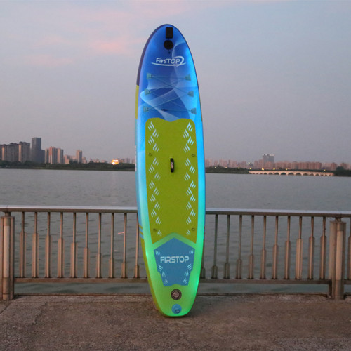 FIRSTOP Custom Inflatable LED SUP Stand-Up Paddleboard with Glow Light Kit Wheels Pump and Repair Kit for Ocean Waters