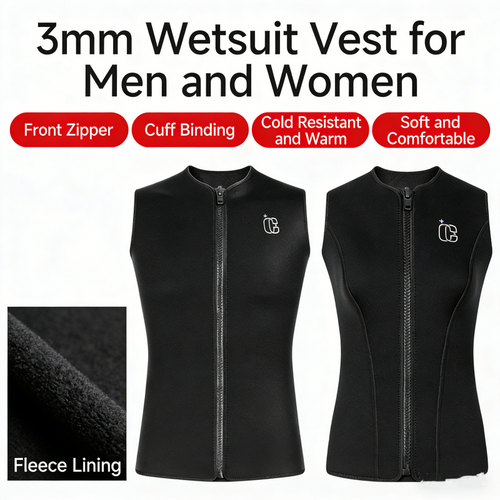 3MM Men Women Sleeveless Wetsuit Top No Hood Neoprene Thermal Vest for Scuba Diving Surfing Kayaking Swimming Water Sports