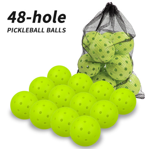 74MM 48-Hole Outdoor Pickleballs Seamless Roto-Molded Design for Durability Pickle Ball for Beginner Intermediate Player 12 Pack