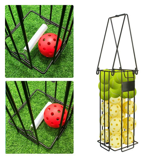 Black Pickleball Picker Upper Large Capacity Press Collector Tennis Ball Picker with Lid Ergonomic Handle Tennis Balls Collector