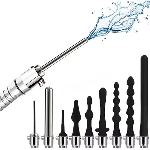 Douche Enema Vagina Anal Cleaning Switch faucet attachment Silicone Enema Syringe Shower Metal Butt Plug Nozzle Tip Gay Massager