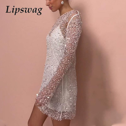 Women Elegant Splicing Solid Versatile Dress Chic O-Neck Sequins Hollow Dress Fashion Suspender Party Temperament Mini Dresses