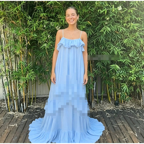 Women's Lace Hem Draped Maxi Dress Sweet Sleeveless Backless Ruffle Hem Dress 2026 Summer Casual Vacation Streetwear Lady Dress