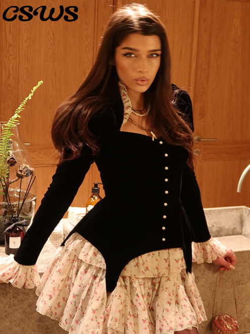 Sexy Print Patchwork Party Dress Women Slim Full Sleeve V-neck Button A-line Ruffle Dresses 2026 Spring Summer Robe Lady