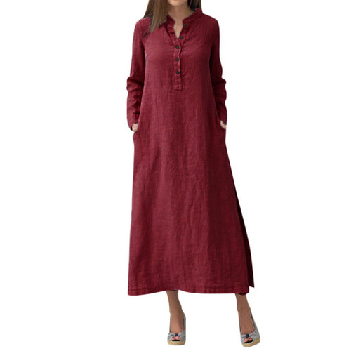 Summer Women's Elegant Dresses Solid  V-Neck Button-Up Dress Fashion Holiday Elegant Maxi Dresses Evening Pullover Dress 2024