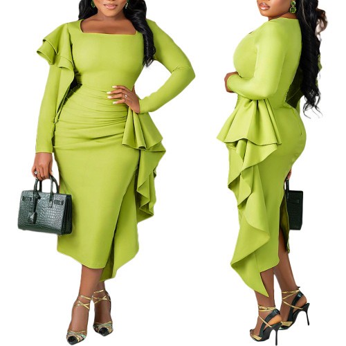 Gown Dress Women Long Dresses Ruffles Party Night Vestidos Streetwear Bodycon Club Elegant Splice Y2k High Waist Wrap Hip 2025