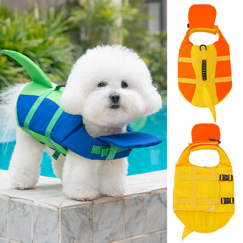 Dog Life Jacket, Cute Shark Dog Life Vest for Swimming Boating with Superior Buoyancy and Rescue Handle, Adjustable Floating