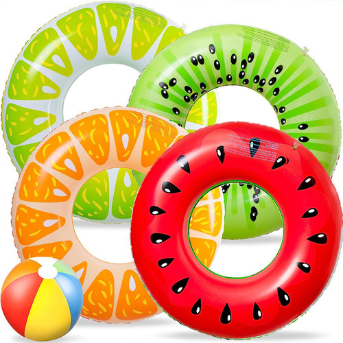 Fruit pool float, watermelon kiwi orange lemon swim ring, beach ball - inflatable tube floating water toys