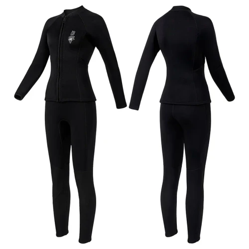 Women's 3mm Two-Piece Diving Suit Long Sleeve Coldproof Wetsuit Top Pants for Snorkeling Surfing Swimming