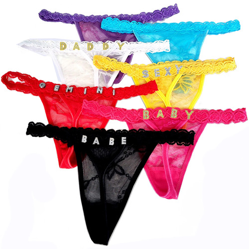 Customized Ladies Letter Thong Sexy High Quality Love Letter Eyelash Lace Panty Flower Women's Panties Lingerie
