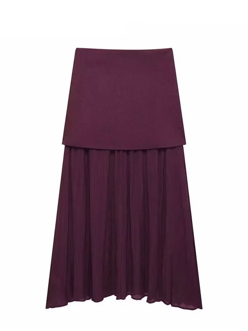 HH Elegant Midi Skirt For Women Fashion Solid A-line High Waist Pleated Side Zipper Long Skirt Vintage Skirts Chic Bottom