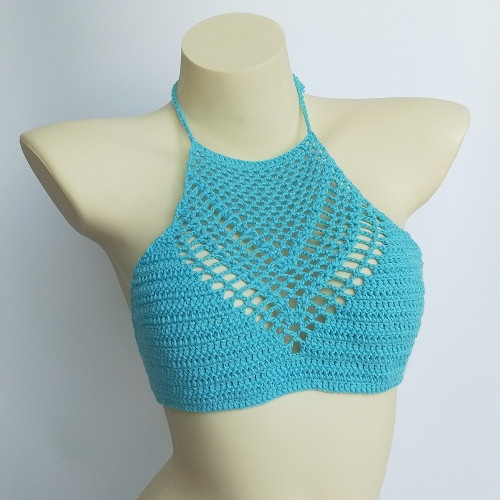 Women Sexy Bikini Tops High Neck Hollow Out Halter Swimwear Crochet Separate Swimsuit Bikini Bra Hot Sale