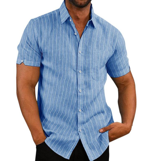 Mens Custom Shirt Fashion Stripes Print Short Sleeve Summer Shirt Men Turn-down Collar Button Casual Blouse Top