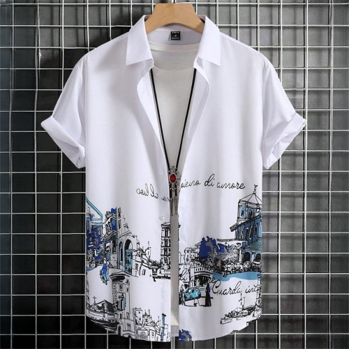 Simple Men's Shirts 3d Patchwork Printing High-Quality Clothing Short Sleeve Beach Party Hawaiian