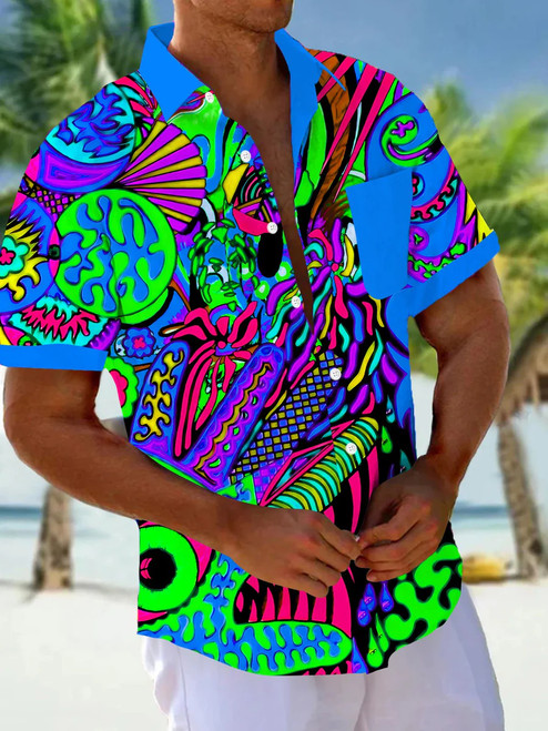 Men's Short Sleeve Shirt Art Painting Abstract Cartoon Print Summer Button Shirt Camping Shirt Short Sleeve Men's Casual Shirt