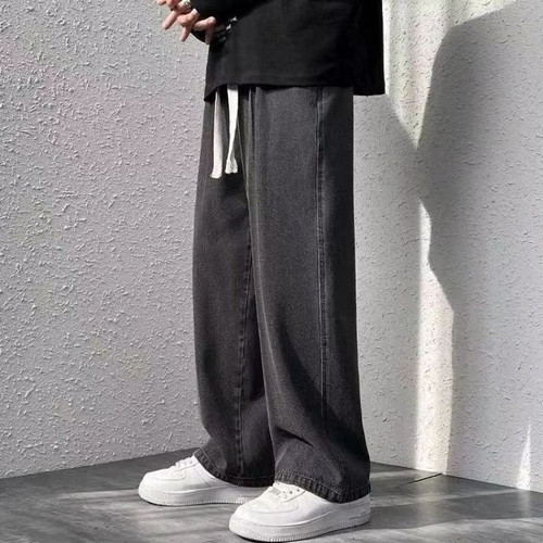 
 Men's Casual Long Jeans Classic Man Straight Denim Wide-leg Pants Gyms Solid Color Light Blue Grey Black M-3XL