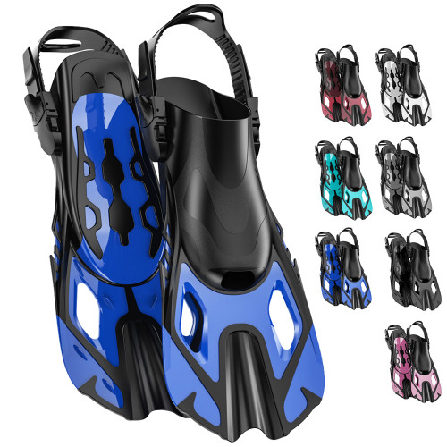 Snorkel Fins Swim Fins Adjustable Buckles Swimming Flippers Short Silicone Scuba Diving Shoes Open Heel Travel Size Beginners