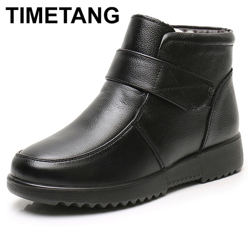 2025  Women Genuine Leather Warm Mother Winter Boots Zipper Square Heel Ankle Boots Fashion Thick Fur Snow Boots Female