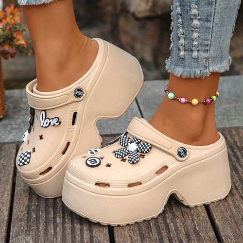 Thick Sole Diy Clogs Garden Shoes Women 2024 Summer Soft Chunky Platform Sandals Woman Closed Toe Non-Slip Beach Slides Shoes