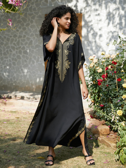 Swimsuit Cover Ups Embroidery V Neck Short Sleeve Swim Cover Up for Women Kaftan Dresses