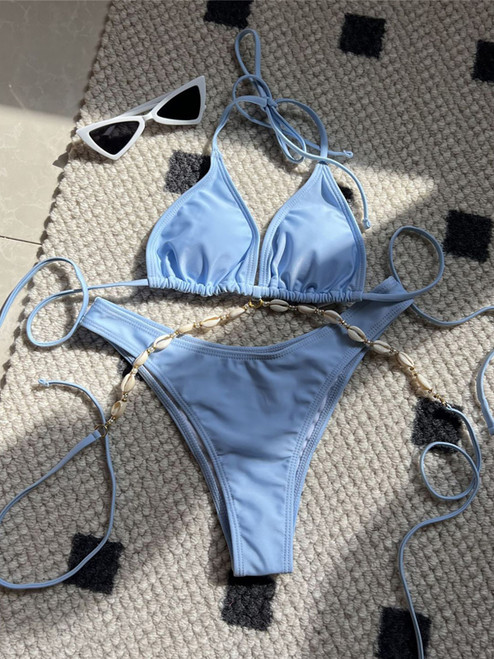 5 Colors Sexy Halter Shell Brazilian Bikini Female Swimsuit Women Swimwear Two-pieces Bikini set Bather Bathing Suit Swim K5469