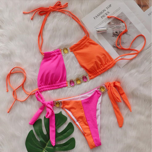 New Bikinis Swimsuit With Rhinestones Swimwear Female Push Up Bikini Summer Beachwear Swimming Bathing Suits Women Bather 2025