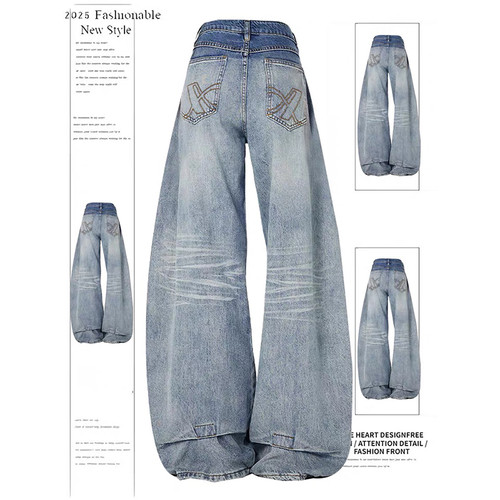 YIBASHU Women's Blue Y2k Wash Jeans Harajuku Vintage Baggy Boyfriend Denim Trousers Japanese 2000s Style Oversize Jeans Pants