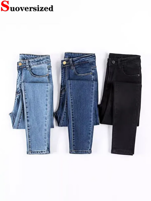 Women Skinny Vintage Pencil Jeans Korean Fashion High Waist Stretch Denim Pants Spring Fall Streetwear Ankle Length Vaqueros New