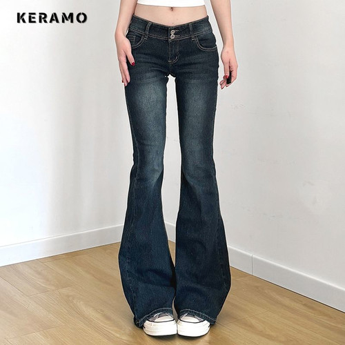 Street Y2K Slim Fit High Waisted Aesthetic Skinny Jeans Women's Vintage Sheath Flared Pants Hotsweet Washed Denim Trouser