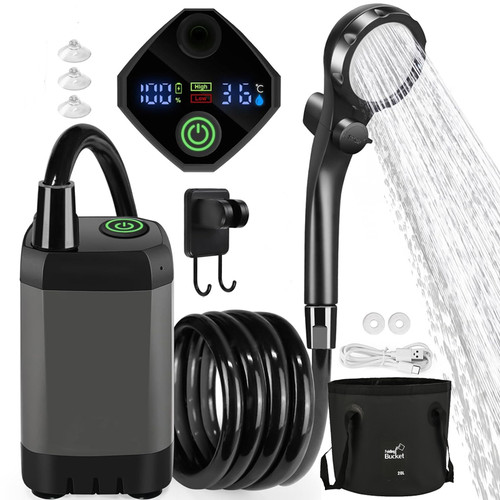 Portable Camping Shower Equipment 6000mAh Rechargeable LED Display Screen Outdoor Simple Electric Mobile Shower Set
