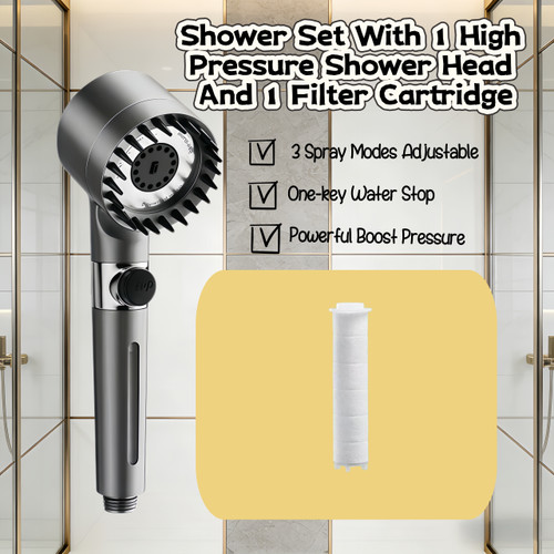 Portable Filtered Showerhead, High-Pressure 3-Mode Showerhead with Filtration, Ideal for Hard Water, Showerhead with On/Off