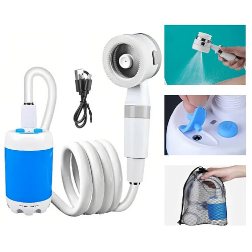 Portable Camping Shower USB Rechargeable Electric Shower Pump Outdoor Travel Hiking Bathing Shower Kit with Water Pump