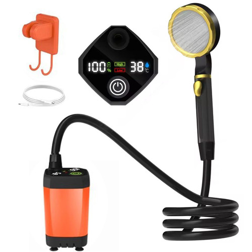 Portable Camping Shower Rechargeable with Intelligent Digital Display IPX7 Outdoor Camp Pump for Hiking Travel Car Pet