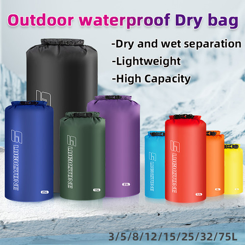 3/8/12/15/25/35/75L Waterproof Dry Bag Sack Ultralight Drifting Swimming Clothes Storage Bag for Camping Boating Hiking Rafting