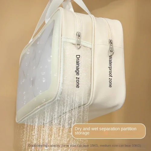 Dry wet separation sports swimming storage bag portable fitness bag, transparent waterproof pouch cosmetics organizer travel bag