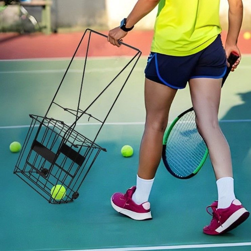 Portable Easy-to-Set-Up Wheeled Iron No-Bending Ball Picker for Tennis and Pickleball Storage Cart