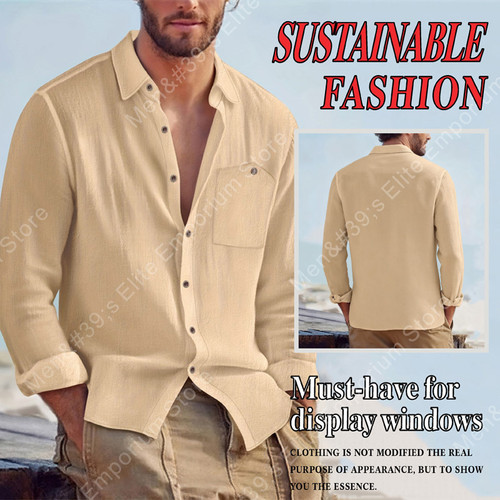 Men's Spring and Autumn Linen Cardigan Long Sleeved Shirt Casual Loose Breathable Button Top Suitable for Daily Leisure or Party