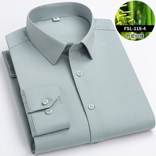4XL Bamboo Fiber Blue Work White Shirt for Man Long Sleeve Office Business Anti-wrinkle Non-iron Men Shirts Long Sleeve Casual