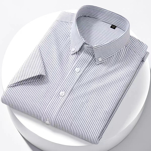 Half Sleeved Shirt For Men 100% Pure Cotton Stripe Oxford Short Sleeved Men's Shirt With Pocket Solid Color Plus Size For Summer